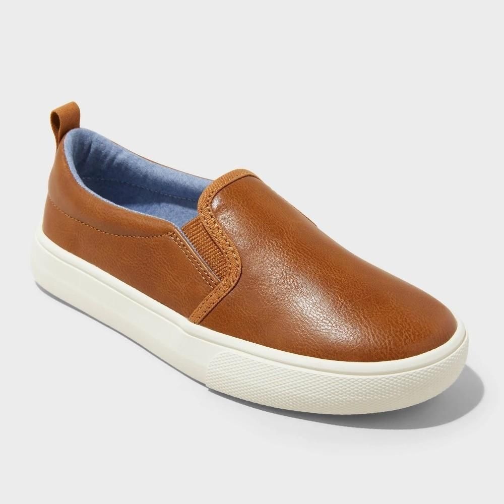 3Y Cat & Jack Boys Rune Slip On Sneakers Cognac Faux Leather Brown Shoes